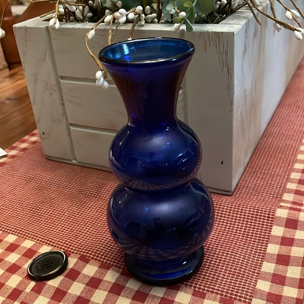 Vintage Cobalt Blue Glass Vase Double Beehive Hourglass 6.25 x 3 Inch Bud Vase